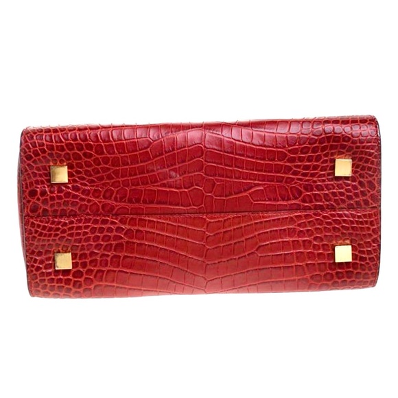 Michael Kors Large Gia Crocodile Embossed Leather Satchel in Crimson NWOT - Picture 4 of 16